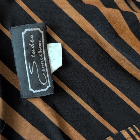 Studio Connection - Vintage Made In USA Striped Black and Brown Wrap Dress - Picture 3 of 5